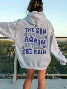 1pc Girls Casual Heart Print Pullover Hoodie Sweatshirt, Warm Thermal Lined, Long Sleeve, Autumn/Winter Student Youth Clothing - Grey - View 7