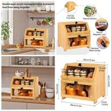 Panera de Doble Capa con Doble Puerta, Panera para Encimera de Cocina, Contenedor de Almacenamiento de Pan con Ventana de Visualizacin, Panera para Almacenar pan y fruta Autoensamblado - A: 39 x 27 x 32 cm - Ver 1