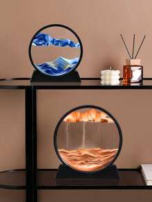 1pc 19cm 3D Round Glass Deep Sea Sand Painting Frame, Luxury Flowing Sand Art Frame, Stress Relief Home Office Decor, Bookshelf Ornament, Multiple Colors Available, Creative Furniture Accessory