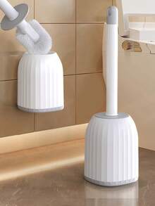 1个马桶刷架，壁挂式长柄马桶刷，浴室清洁刷套装，无死角 - 白色 - 查看 8