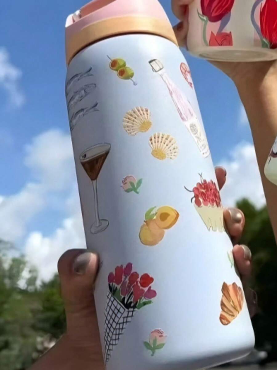 32 Oz Double-Walled Insulated Stainless Steel Straw Cup & Sports Water Bottle - Leak-Proof, Easy To Carry For Kids & Adults - Ideal For Gym, School, Outdoor & Daily Use - 夏日午餐 - 查看 1