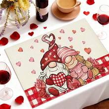 3pcs/Set,Valentine'S Day Mat Rectangular Table Mat, Machine Washable, Dwarf Couple Heart-Shaped Design, Suitable For Romantic Dinner And Party Decoration, Suitable For Family Dining Rooms And Outdoor Dining Tables - Multicolor - View 1