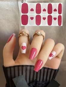 Valentine's Day Heart-Shaped Sweet Pink Y2K Versatile Mixed Nail Art Stickers With Applicator Strips, Easy To Apply