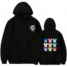 Twice Hoodies Sweatshirts Tzuyu Momo Sana Nayeon Long Sleeves Hooded Pullover Tops Sweater Coat - 黑色 - 查看 2