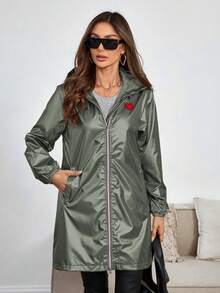 Women's Casual Hooded Jacket With Pockets, Lightweight Long Coat, Suitable For Spring/Autumn/Winter Daily Wear, Women's Autumn Clothing - Green - View 7