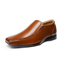 Men's Dress Shoes Formal Square Toe Slip On Loafers Leather Shoes - Brown - View 4