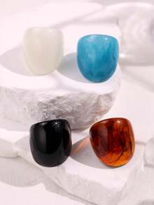 4件套 时尚奢华闪亮独特精致创意百搭高端优雅几何彩色树脂戒指，女士适用，适合日常佩戴、节日和派对场合 - 彩色 - 查看 6