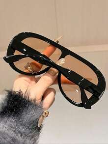 1 Pair Retro Classic Metal Oval Glasses For Women, Suitable For Holiday Gifts, Summer Beach Parties, Outdoor Travel, Street Photography And Other Occasions - black gray - View 2