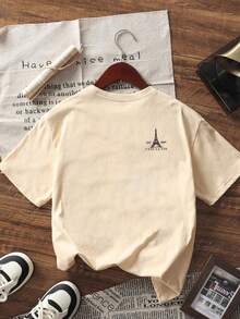 Camiseta de manga corta impresa de algodón puro para mujeres en primavera y verano - Albaricoque - Ver 2