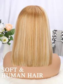 Yilite Highlight Piano 27/613 Tóc giả Bob nhuộm vàng hạt dẻ Tóc giả ren phía trước bằng tóc thật Tóc giả ren phía trước 13x4 Tóc giả tóc thật được nhổ sẵn với tóc con Tóc giả Bob thẳng ngắn dành cho phụ nữ - S27/613 - Xem 4