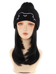Synthetic 18inch Hat Wig All-In-One Fashion Autumn And Winter Bear Knit Hat Clavicle Hair Versatile Internet Celebrity Wig Cap - Multicolor - View 6