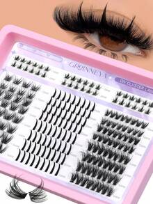 GROINNEYA 204 Pcs Lash Clusters Mixed Large Capacity Clusters Lashes Kit 3 IN 1 With Bottom Lashes 30P/40P/60P/80P/100P 5-16mm Mixed Length Eyelash Extension Wispy Clear Band Criss-Cross DIY Lashes C-Curly Fluffy Volume Individual Lashes Thick Air Feeling Mange Lashes Applicable To Dating Scenarios - C - View 1