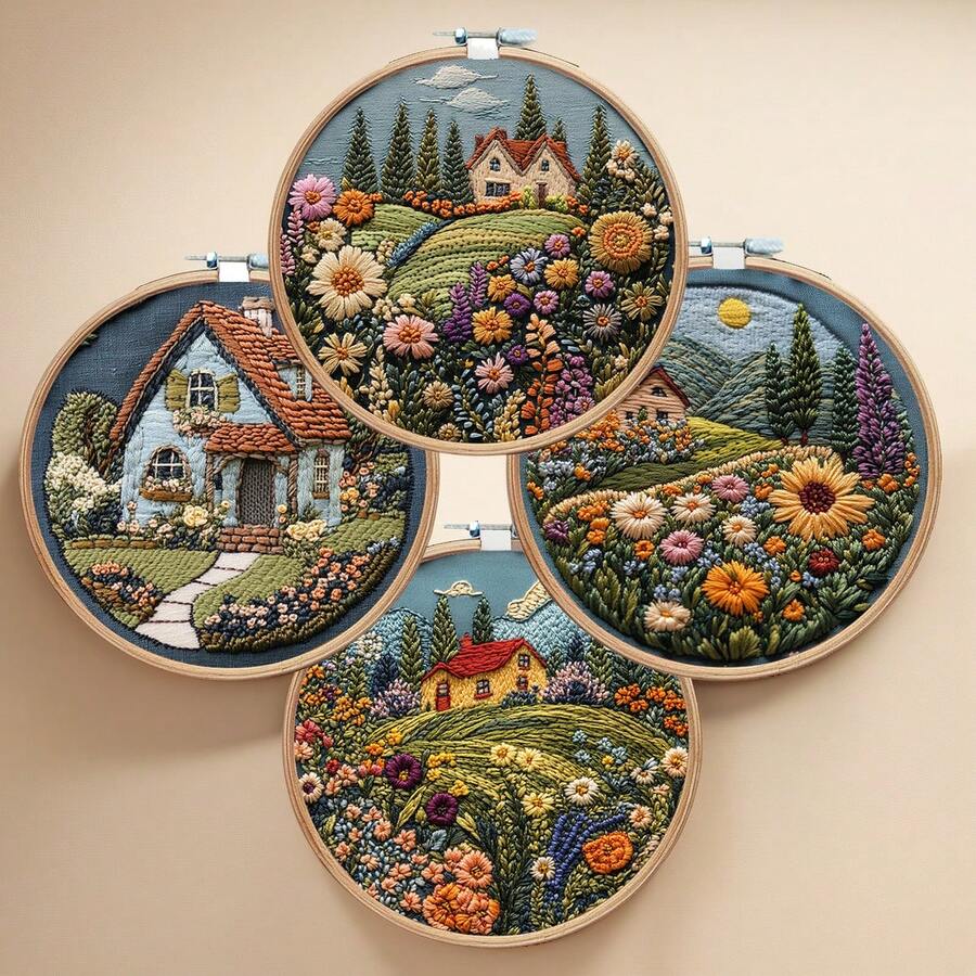 1 套刺绣套件，20x20cm/7.9x7.9in，花卉图案鹿，手工 DIY 刺绣套装，适合成人和初学者，包含说明书、印花布料、绣绷和绣线。