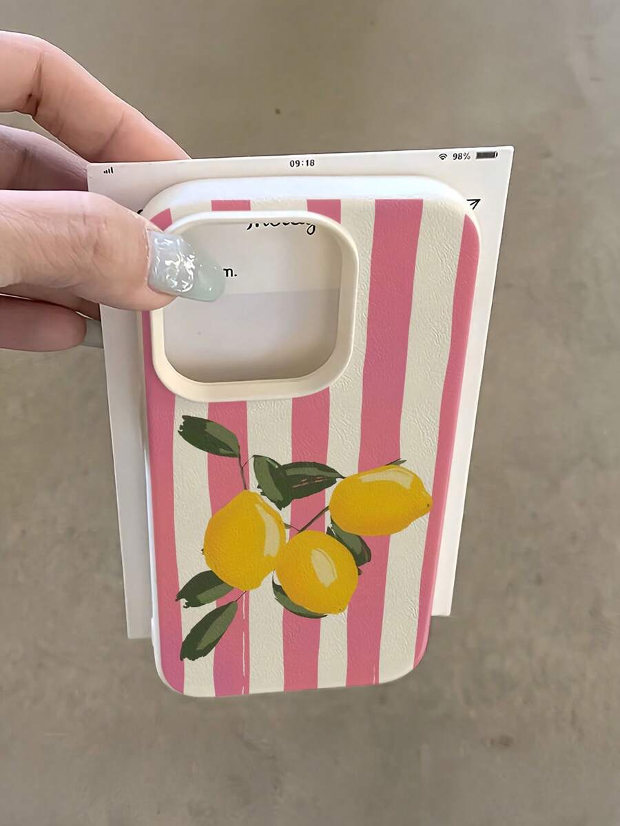 1pc White Lemon Striped Minimalist Full Coverage TPU Shockproof Phone Case, Compatible With IPhone 17, 16, 15, 14, 13, 12, 11 Pro Max, Air, And Series - Multicolor - View 1