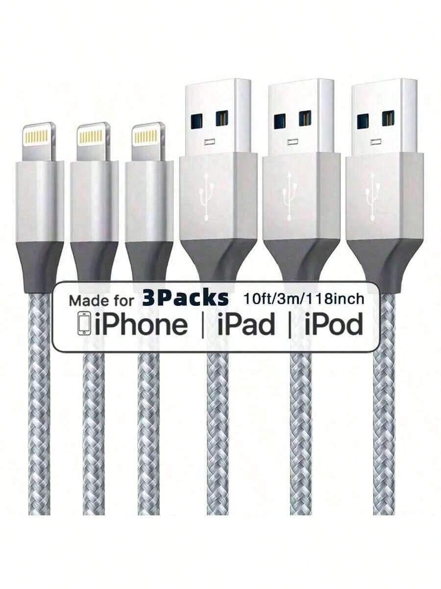 1m/2m/3m Nylon Braided USB-A To 8-Pin Fast Charging Cable, Compatible With IPhone 14/13/12/11 Pro Max XR XS X/8/7/6s Plus 5s SE, IPad, IPod, Christmas/Home Gift