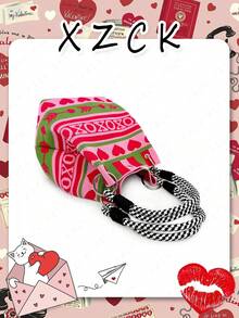 [XZck] Fashionable Knitted Bucket Handbag, Heart Pattern Design Tote Bag, Lightweight Foldable Handbag With Unique Design To Stand Out During Holidays, Great Gift For Girlfriend, Valentine's Day Gift - Multicolor - View 7