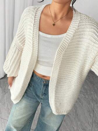 Plus Size Women's Solid Color Drop Shoulder Long Sleeve Loose Casual Versatile Knit Cardigan