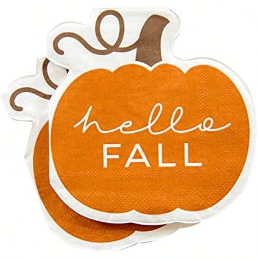 C.R. TW4-24063 Hello Fall Pumpkin - Servilletas desechables de papel de cóctel para Acción de Gracias y Halloween, naranja, 20 unidades, 5 x 5 pulgadas(Servilleta de cóctel) - Multicolor - Ver 1