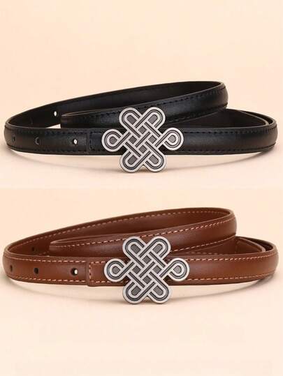 1/2件装女士中式组合金扣腰带，百搭细腰带，可搭配裙子、套装、裤装，个性裤腰带，女士适用