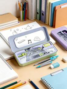 1pc Ruler Gauge Set, Including 45° Triangle Ruler, 60° Triangle Ruler, Protractor, Compass, Rubber, Substitute Core, Ruler, Student Mathematics Drawing Set, Suitable For School Study Examinations - one-size - View 2