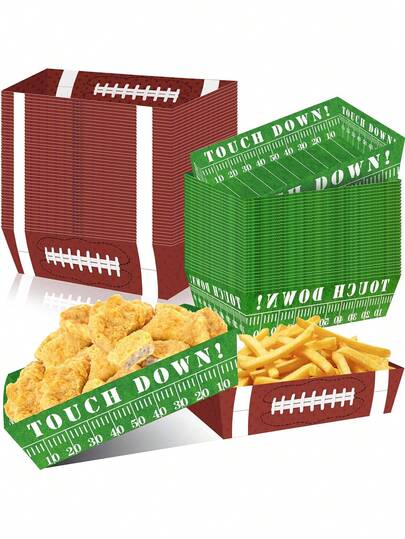 24Pcs Football Party Favors & Supplies - Paper Food Tray, Disposable Serving Boats For Football Birthday Party & Superbowl Decor
