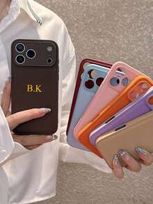 1件個性化奢華荔枝紋人造皮革手機殼，字母姓名客製化，適用於 Apple 17 16 15 14 13 12 11 Pro Max 16 Plus 17 Air，皇家藍海軍藍全包覆鏡頭防摔手機殼，韓系極簡復古情侶手機殼，生日禮物聖誕禮物女性禮物個性化禮物客製化產品客製化禮物周年紀念禮物婚禮禮物 - 寶藍色 - 查看 5