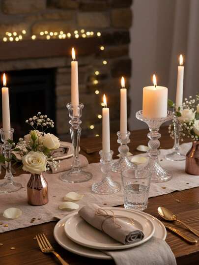 1个优雅透明烛台，天然水晶设计，适用于家具装饰、家居桌面装饰、婚礼中心摆件、办公室装饰、户外花园装饰、房间装饰、家庭聚会、餐桌装饰、婚礼、活动等场合。