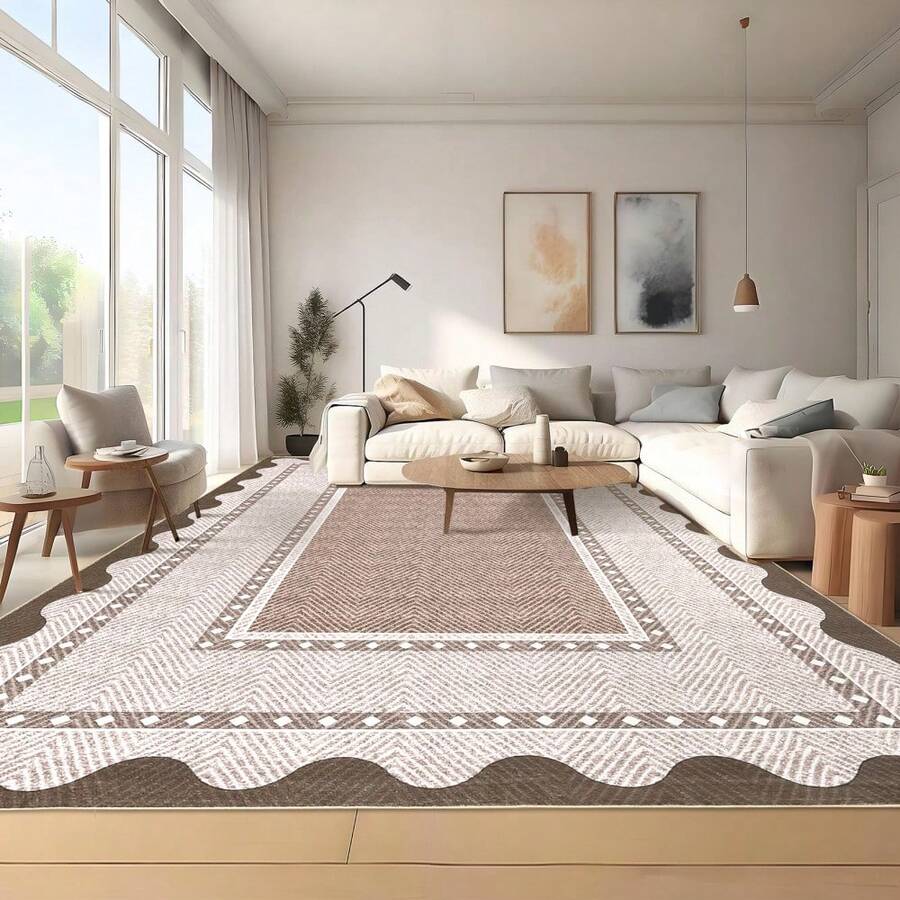 Kitchen Bordered Home Decor Geometry Area Rug Soft Low Pile Non Slip Carpet Stain Resistant Floorcover Washable Thin Non Shedding Entrance Runner Rug Modern Easy To Clean Printed Mat Throw Rug For Laundry Living Room Hallway Bathroom Bedroom Dinning Room - 紅棕色 - 查看 1
