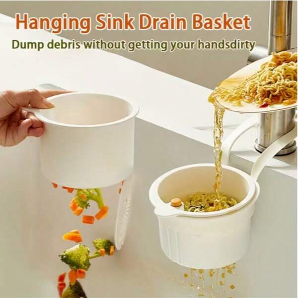 Automatic Self-Cleaning Push-Down Sink Strainer - Automatic Food Waste Drain Basket With Removable Bottom, Easy To Install And Disassemble, Suitable For Modern Kitchen Design, All-Season Use, Hanging Sink Drain Basket, One-Touch Press Drain Basket Food Waste Filter - Detachable Separator Design