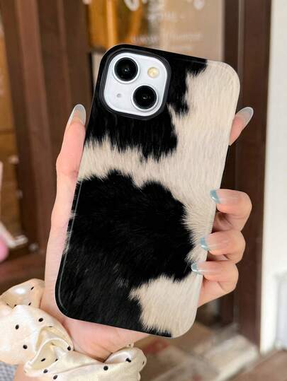 Cow Pattern 1pc Glossy Faux Fur Cow Print 2-In-1 Soft Protective Phone Case, Compatible With Samsung/ 11/12/13/14/15/16/17 Pro Max