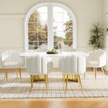 High-Quality Velvet (2 Pieces) Dining Chair, Makeup Chair, Galvanized Gold Iron Legs, Simple, Lightweight And Luxurious, Unique Box Design, Adjustable Feet - Beige - View 2