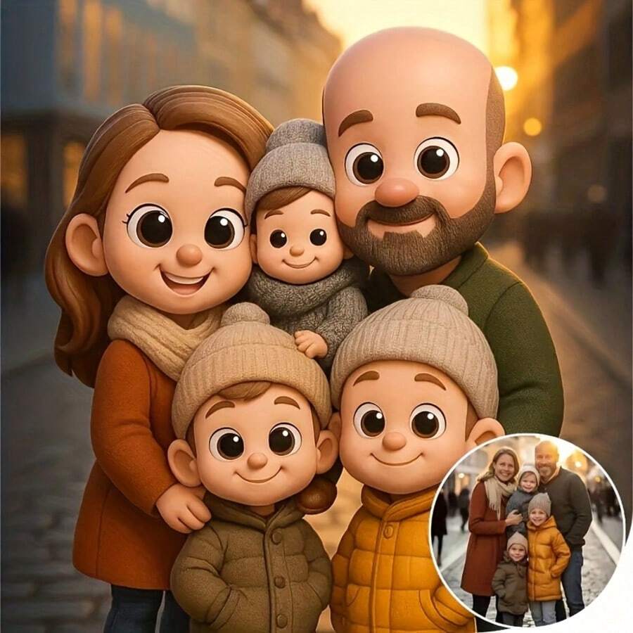 Kit de pintura de diamantes 5D con foto personalizada a retrato de dibujos animados - Obra de arte de diamantes de estilo anime personalizado de 6 pulgadas, adecuado para decoración, regalos de cumpleaños, Día de la Madre, retratos de pareja o familia de dibujos animados (Cargar 0-5 fotos)