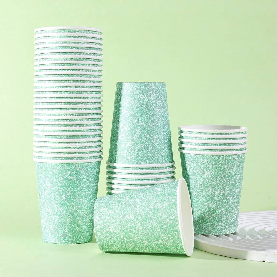 10pcs/20pcs/60pcs, Pastel Green Glitter Disposable 9oz Hot/Cold Paper Cups - Sparkly Glam Party Tableware Perfect For Girls' Tea Party, Princess Theme Birthday, BFF Gathering Supplies,Diamonds Green Silver Theme Party Cups For Women Baby Shower Party Favors - Green - View 1