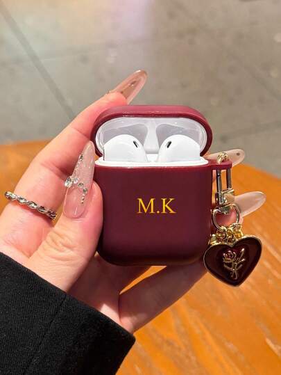 Customized (With Love Rose Hook) Chrysanthemum Flower Keychain Earphone Case Compatible With Apple Pro 2, Pro 3, 2 & 1, Soft Silicone Integrated Design, Customized Letter Name, Back To School, Valentine's Day Gift, Good Birthday Gift, Holiday Gift