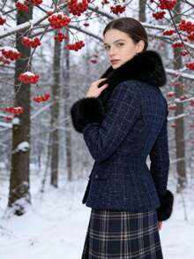 1pc Soft & Comfortable Handmade Faux Fur Shawl, Warm Cloak, Bridal Wrap, Women Winter Accessory - A - View 4