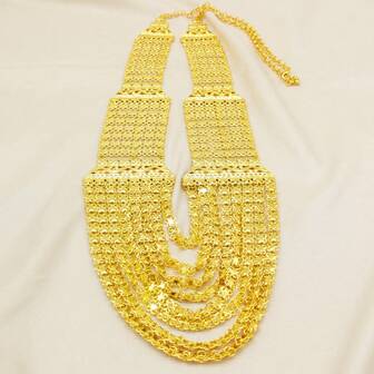 1pc Tassel Necklace, Oversized Hollow Luxury Long Necklace For Women, Gold-Tone, Suitable For Daily Wear, Festivals, Weddings