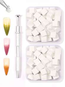 2-Box Set Of 100pcs Mini Sponge Blocks With 4 Claws Tweezers Gripper, Manicure Nail Painting Gel Ombre Coloring Sponge Gradient Nail Gel Polish Tools - Multicolor - View 2
