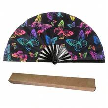 2 件装水染蝴蝶扇，艺术黑色背景，适用于摄影、艺术照、主题派对、生日派对、高端礼品 - 2pcs黑底蝴蝶 - 查看 5