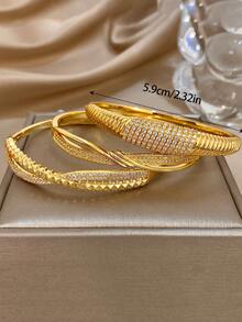 Juego de pulseras de lujo con baño de oro de 18K, con circonita completa y textura glamorosa, para mujer. Regalo para mamá en Navidad, Carnaval, Invierno, Boda, Fiesta, Diario, Aniversario, Día de San Valentín, Cumpleaños, Dama de honor. Joyería bohemia. - Multicolor - Ver 3