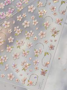 1pc Chinese Mother-Of-Faux Pearl Pink Floral Enchanting Blooming Petals Sparkling Flowers Press-On Nail Stickers 5D Nail Art Botanical Elegant Oriental Self Adhesive Nails For Women's Sophisticated DIY Manicure Decals Nail Supplies - Multicolor - View 4