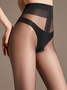 女士透明T恤式长裤，超薄性感黑色长筒袜，一次性长筒袜，20D极简纯黑长筒袜，适合搭配连裤袜。 - T襠(黑色) - 查看 1