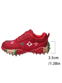 2026春季新款水钻装饰红色女士运动鞋，透气休闲厚底鞋，时尚百搭派对鞋 - 紅色 - 查看 8