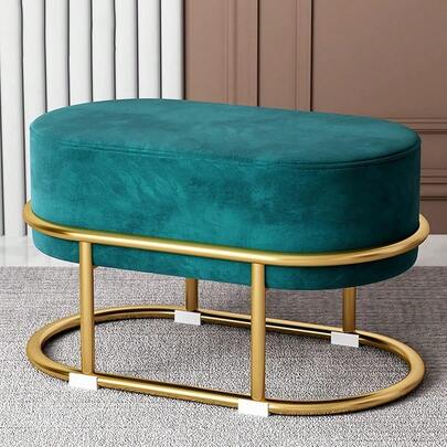 Modern Velvet Ottoman Vanity Stool With Gold Metal Legs Upholstered Foot Rest And Makeup Chair For Living Room And Home Decor