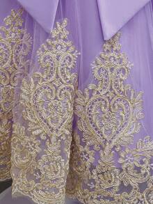 Elegant Sleeveless Embroidered Trailing Luxurious Princess Dress, Tulle Puffy Performance Flower Girl Evening Gown - Lilac Purple - View 6