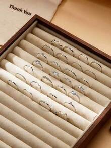 28pcs Minimalist Rhinestone Heart & Wave Shaped Gold Tone Knuckle Rings Set, Suitable For Daily Wear And Holidays - Silver - View 2