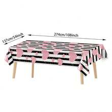 Set Of 4/1 Valentine's Day Tablecloths 108*54 Inches Rectangular, Heart-Shaped Black Line Valentine's Party Picnic Dinner Decoration PE Disposable Tablecloths, Suitable For Valentine's Day Restaurants, Birthdays And Proposal Wedding Decorations - Pink - View 2