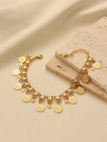 1 chiếc vòng tay tua rua hình trái tim bằng hợp kim đồng mạ vàng cổ điển, thích hợp làm trang phục hàng ngày và quà tặng ngày lễ cho phụ nữ - Vàng - Xem 2