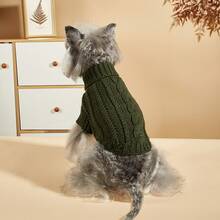 1pc Stretchy & Comfortable Cable Knit Solid High Neck Long Sleeve Premium Thick Pet Sweater, Suitable For Cats & Dogs In Autumn/Winter, Christmas - Green - View 5