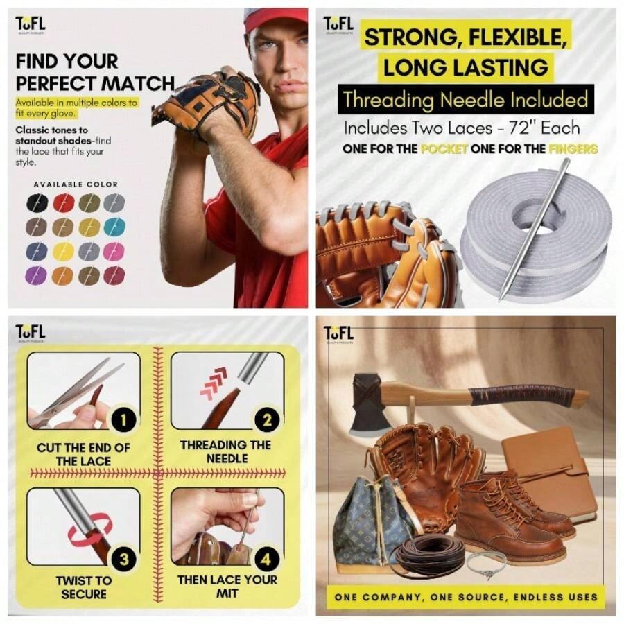 Softball and Baseball Glove Lace Kit Mitt Lace Glove Repair Lacing Kit 2 Leather Laces with Lacing Needle Catchers Glove - Blanco - Ver 1