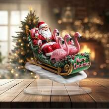 Christmas Flamingo Sleigh Acrylic Suncatcher With Stand - 1 Piece, Santa With Flamingos Tabletop Decoration, 6x6 Inch, Creative Home Decor For Living Room, Office, Cafe, Unique Gift For Friends - Multicolor - View 5
